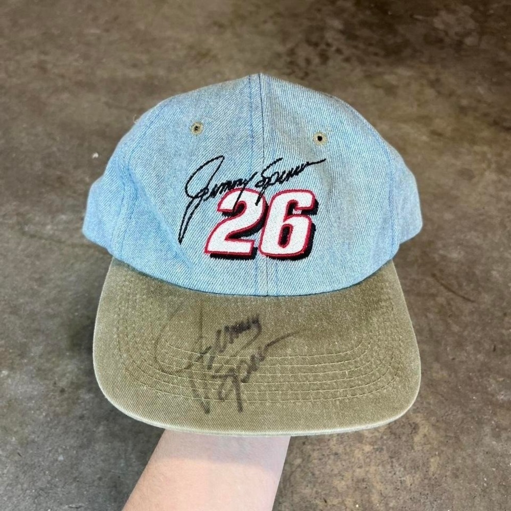 Vintage 90s NASCAR Jimmy Spencer blue denim snapback hat